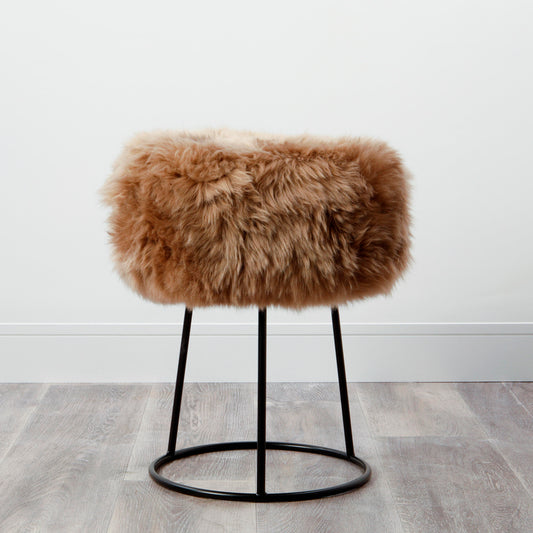 Light Brown Sheepskin Black Metal Frame Stool