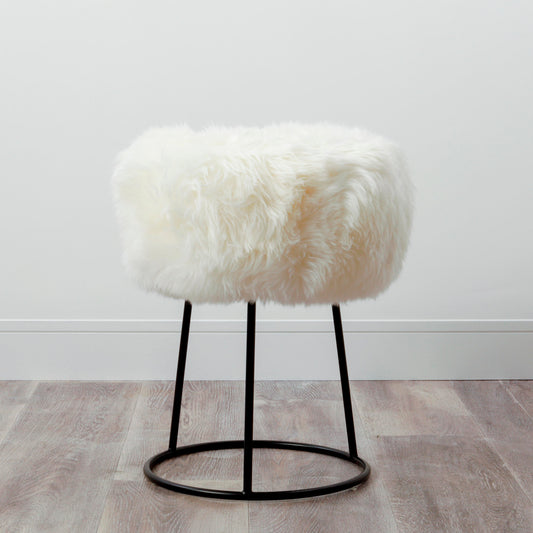 Natural Sheepskin Black Metal Frame Stool