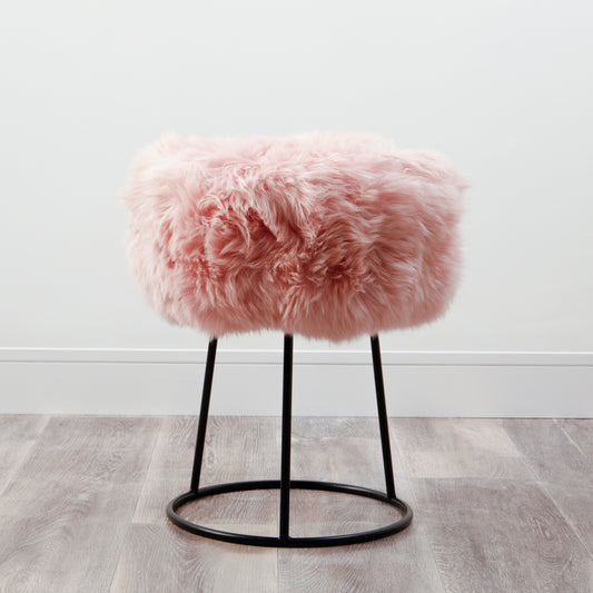 Blush Pink Sheepskin Black Metal Frame Stool
