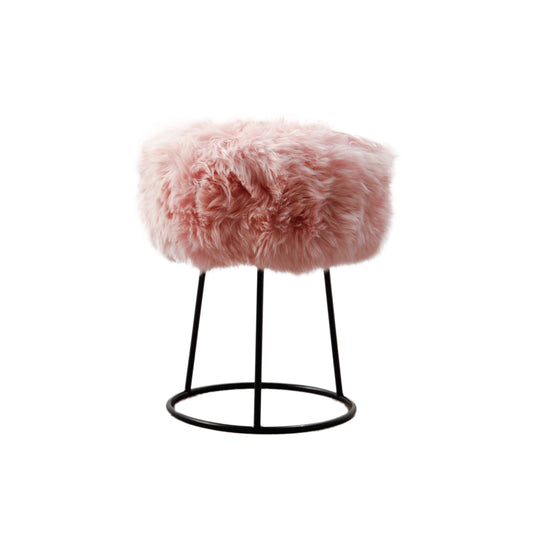 Blush Pink Sheepskin Black Metal Frame Stool