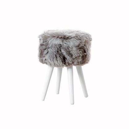 Grey Sheepskin Wood Stool with White Legs