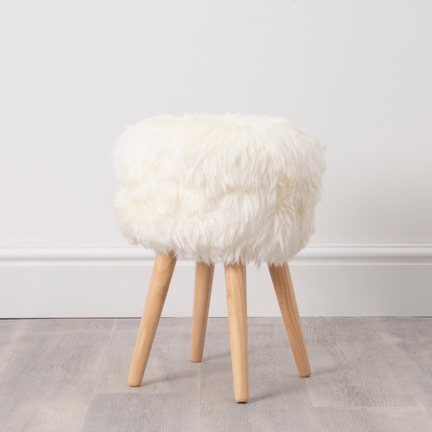 Sheepskin Wood Stool with Light Wood Legs Natural