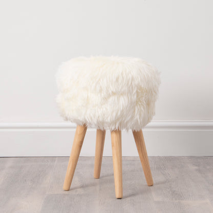 Sheepskin Wood Stool with Light Wood Legs Natural