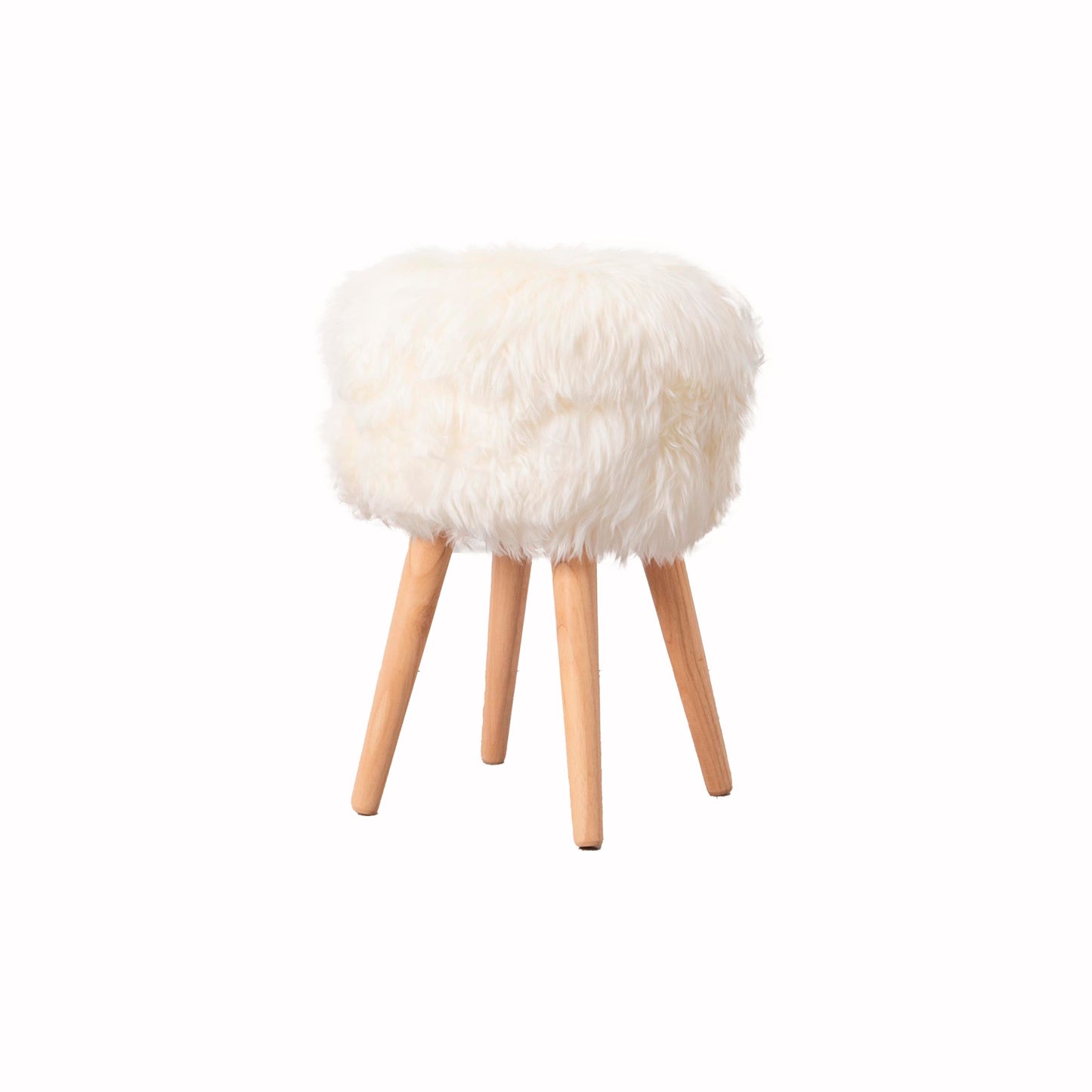 Sheepskin Wood Stool with Light Wood Legs Natural