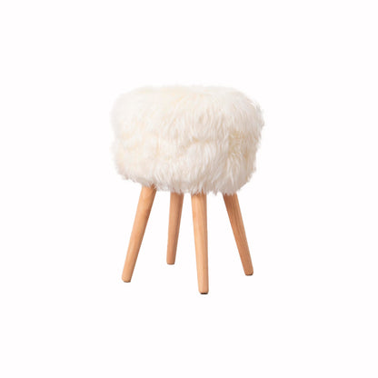 Sheepskin Wood Stool with Light Wood Legs Natural