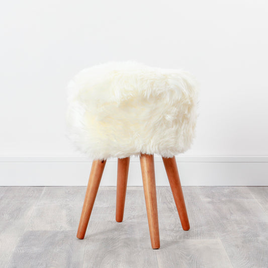 Sheepskin Wood Stool - Woodstain