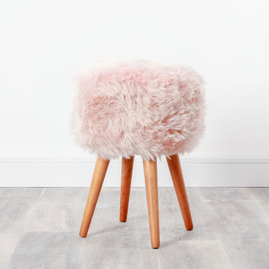 Blush Pink Sheepskin Wooden Legged Stool