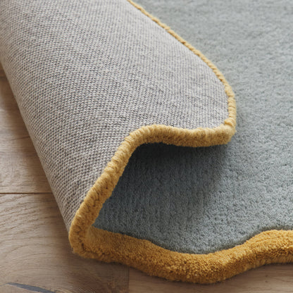 Origins Elsie Scalloped Edged Duck Egg Blue and Ochre Wool Rug