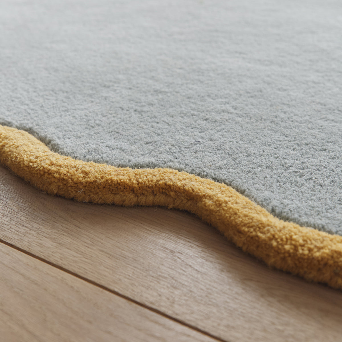 Origins Elsie Scalloped Edged Duck Egg Blue and Ochre Wool Rug