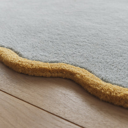 Origins Elsie Scalloped Edged Duck Egg Blue and Ochre Wool Rug