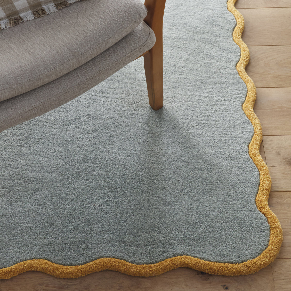Origins Elsie Scalloped Edged Duck Egg Blue and Ochre Wool Rug