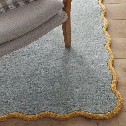 Origins Elsie Scalloped Edged Duck Egg Blue and Ochre Wool Rug