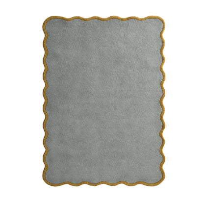 Origins Elsie Scalloped Edged Duck Egg Blue and Ochre Wool Rug