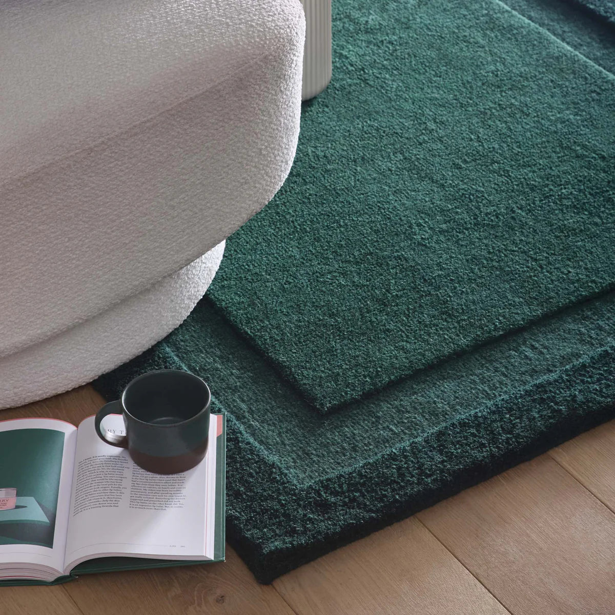 Origins Stacked Border Dark Green Wool Rug