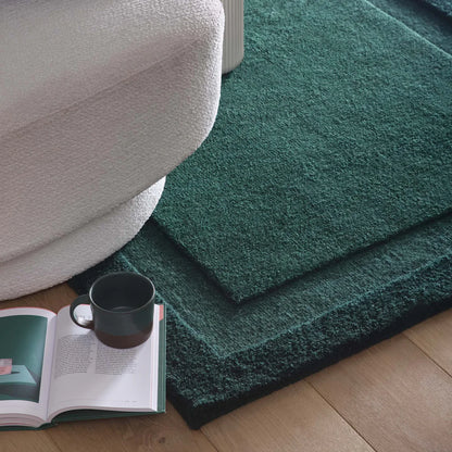 Origins Stacked Border Dark Green Wool Rug