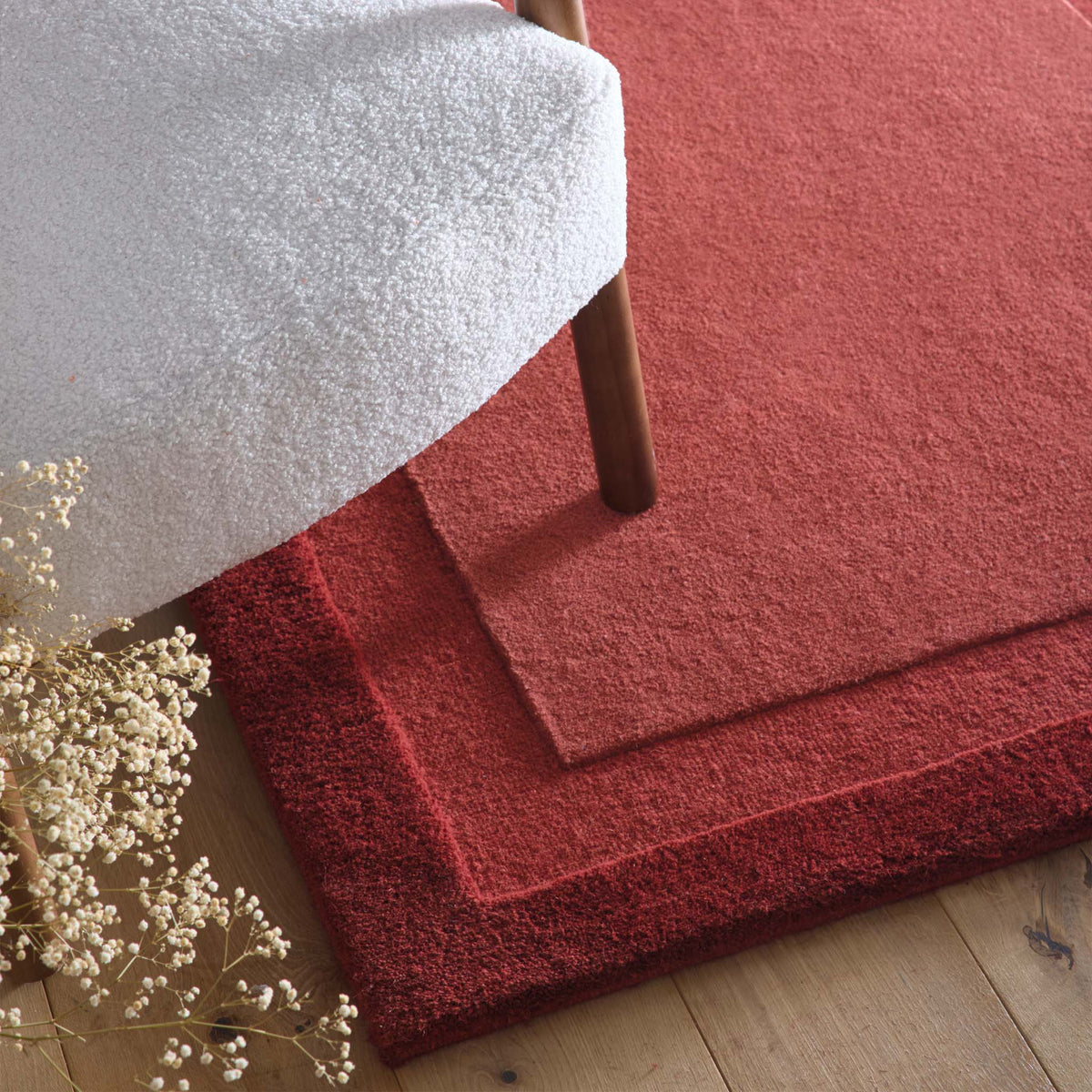 Origins Stacked Border Wine Red Wool Rug