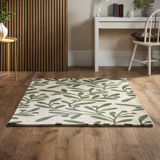 Origins Trailing Leaf Cream and Green Wool Rug