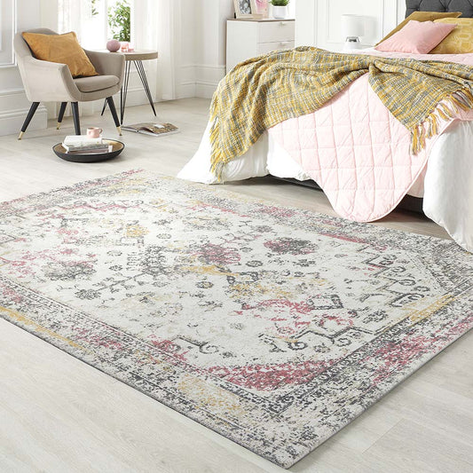 Origins Vogue Pink and Ochre Distressed Persian Style Rug