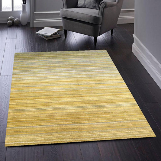 Origins Fine Stripes Ochre Yellow and Beige Wool Rug