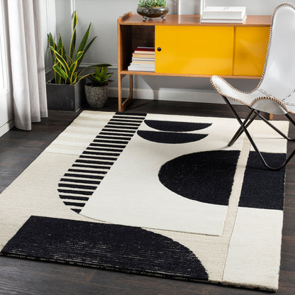 Brooklyn Black and Cream Modern Hand Tufted Wool Rug