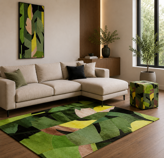 Green Leather Rug – Luxury Botanical Genuine Cowhide