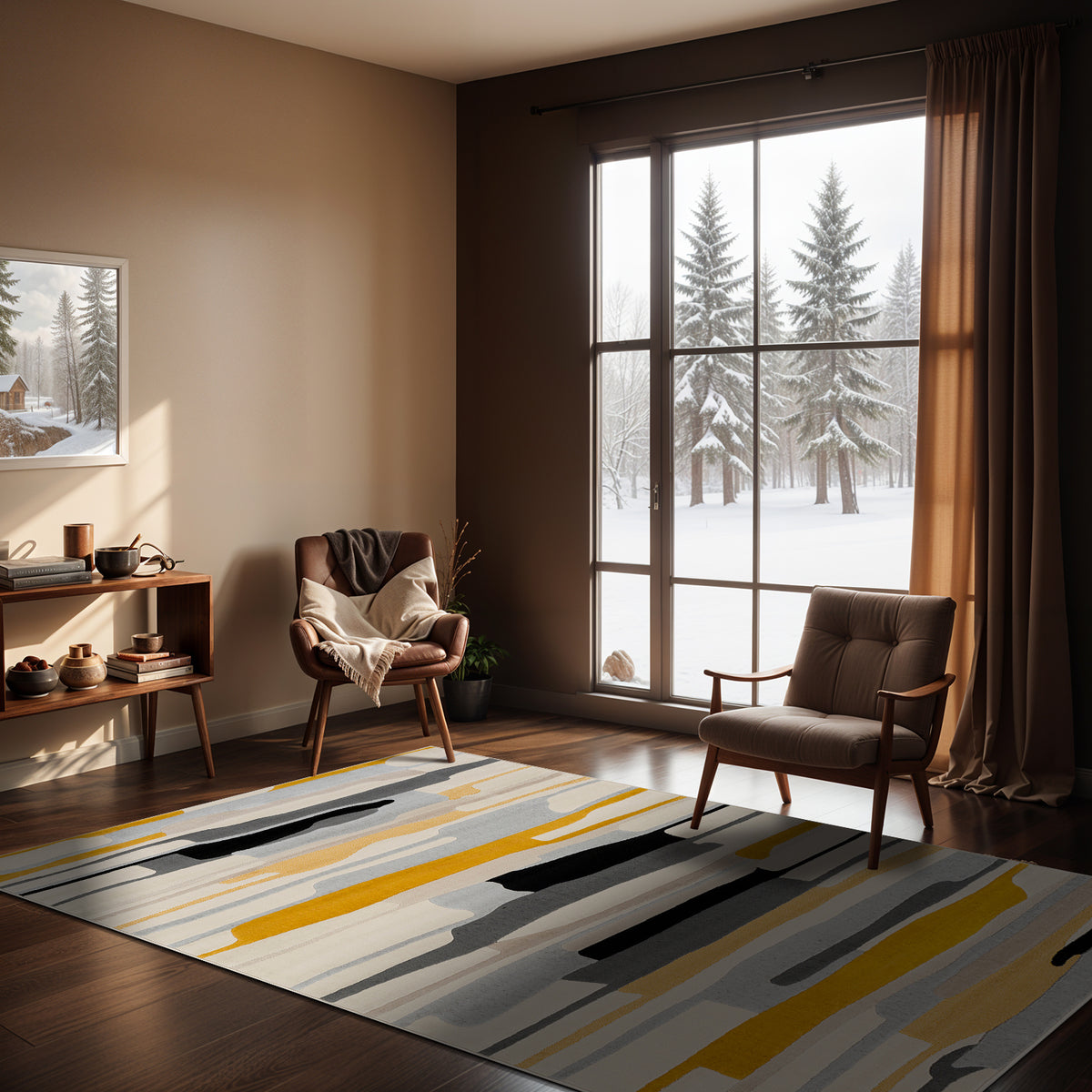 City Yellow and Grey  Modern Striped Rug