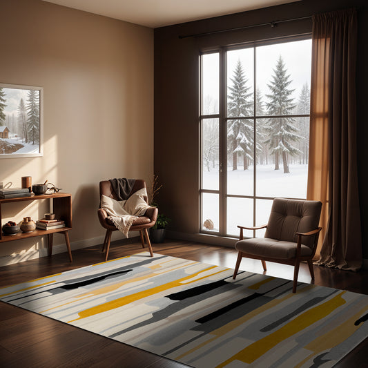 City Yellow and Grey  Modern Striped Rug