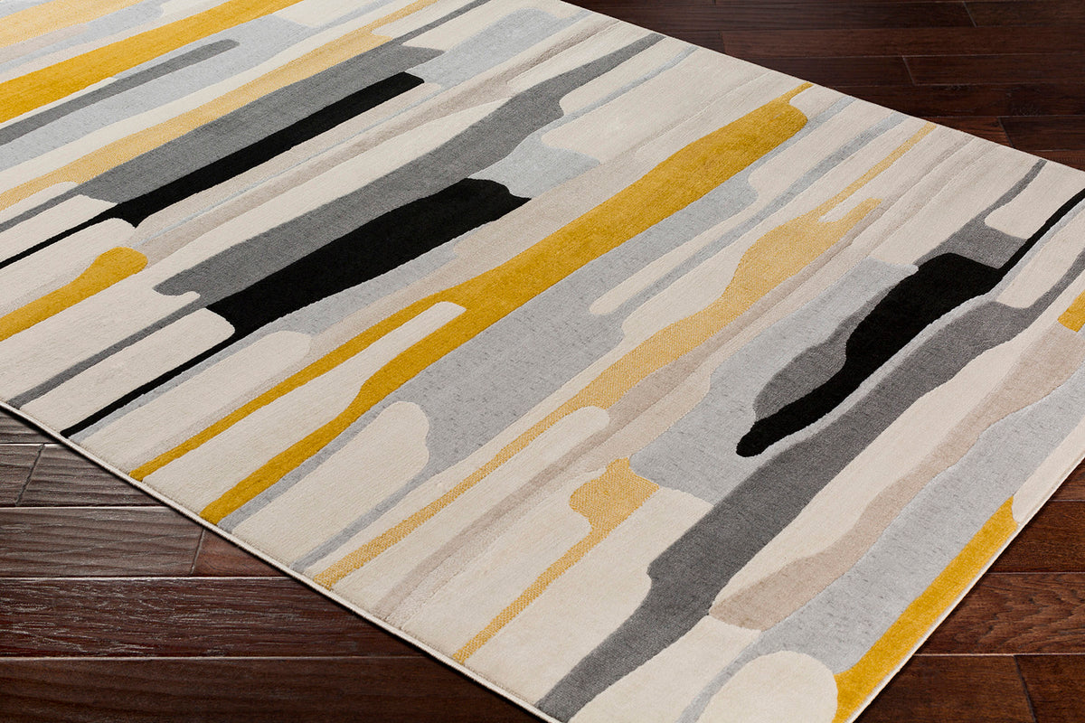 City Yellow and Grey  Modern Striped Rug