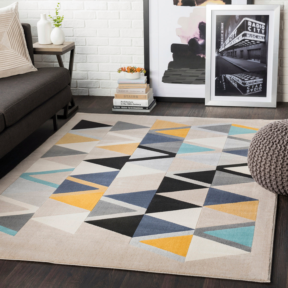 City Yellow and Blue Modern Geometric Rug