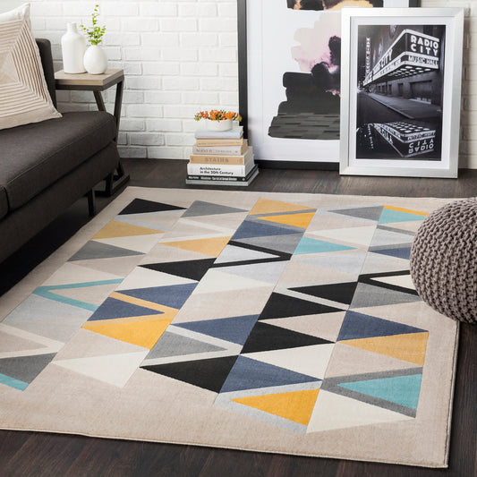 City Yellow and Blue Modern Geometric Rug