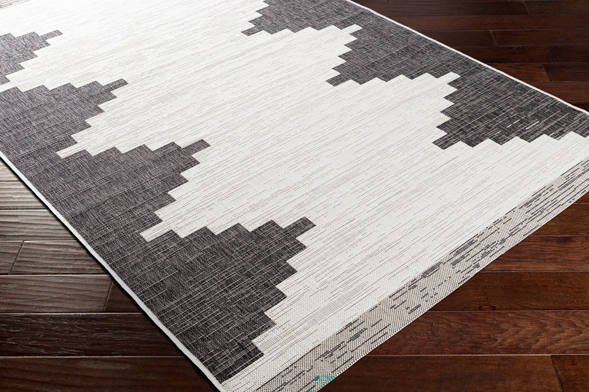 Eagean Cream and  Charcoal Modern Global Rug