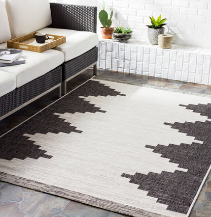 Eagean Cream and  Charcoal Modern Global Rug