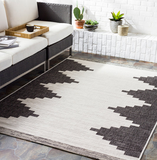 Eagean Cream and  Charcoal Modern Global Rug