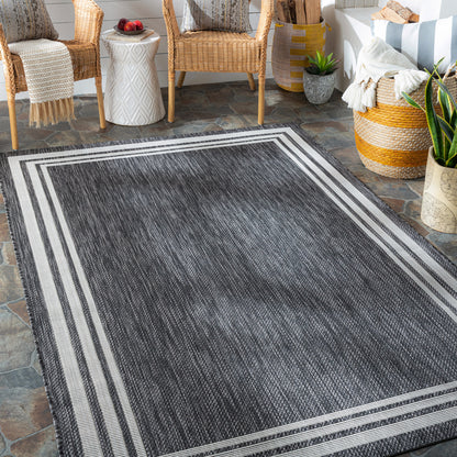 Eagean Charcoal and  Cream Modern Global Rug