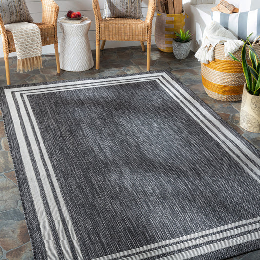 Eagean Charcoal and  Cream Modern Global Rug