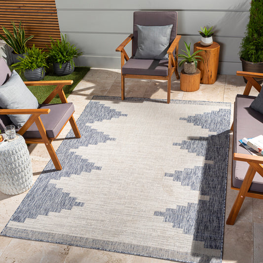 Eagean Global Beige and Blue Geometric  Rug