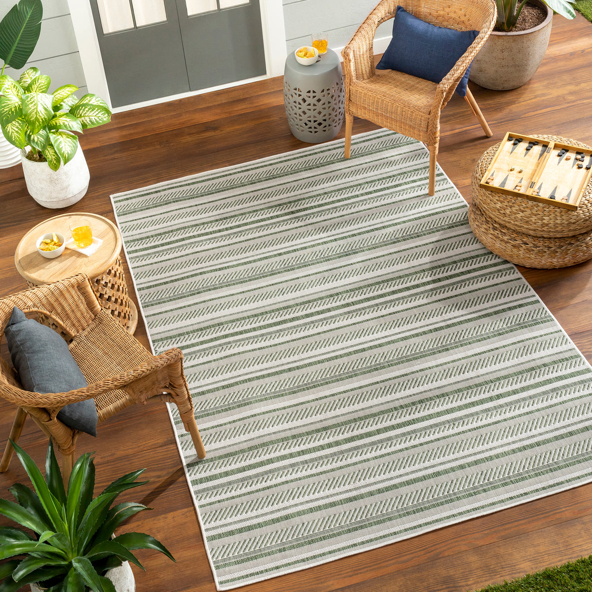 Eagean Global Green Modern Stripe  Rug