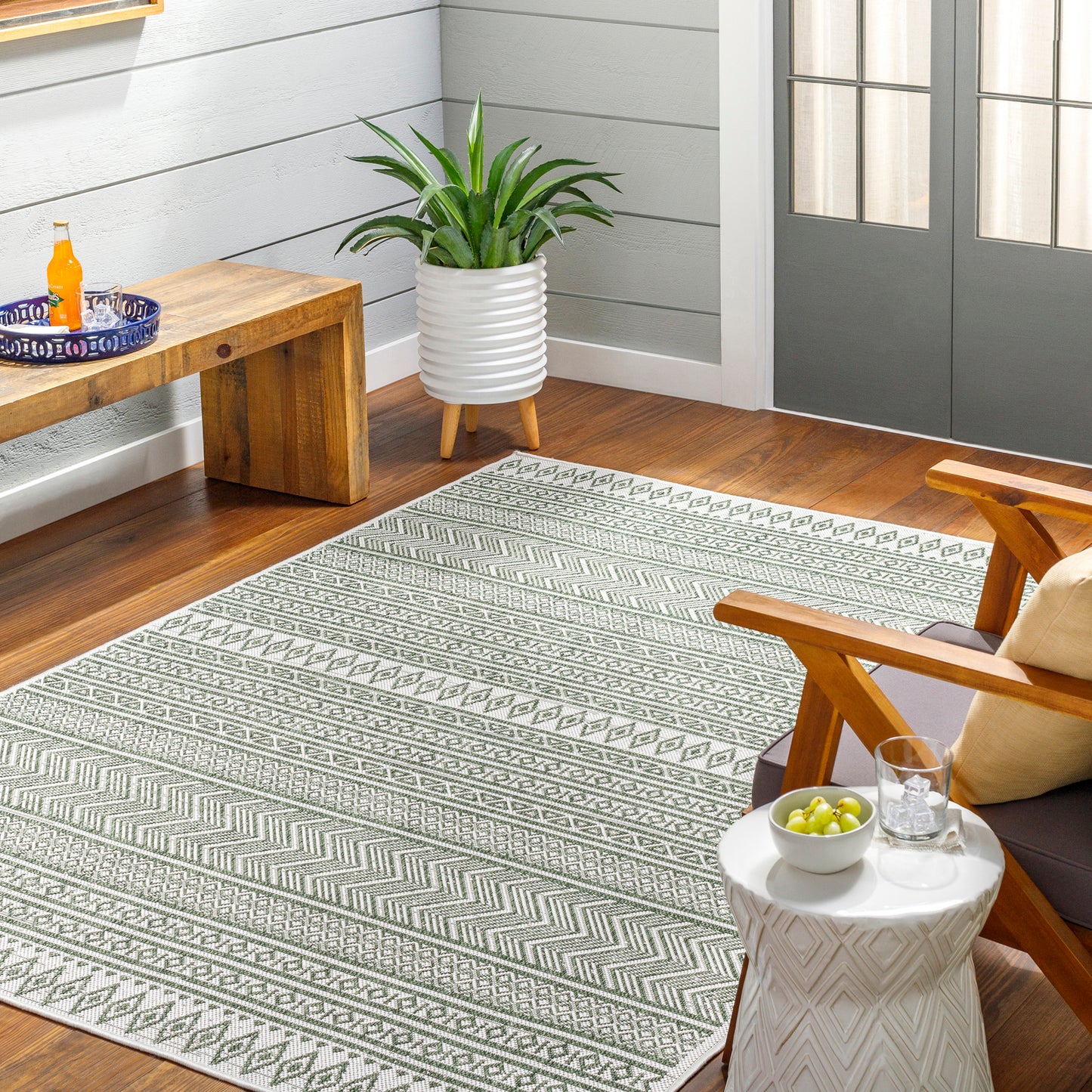 Eagean Global Green Geometric Tribal Rug