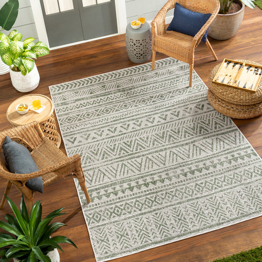 Eagean Global Green Tribal Geometric Rug