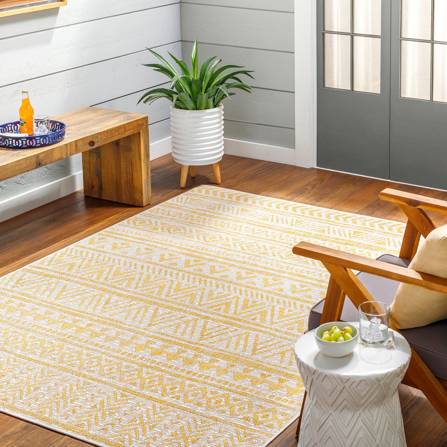 Eagean Global Yellow Tribal Geometric Rug