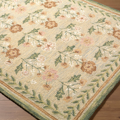Fairfax Global Beige and Green Traditional Wool Rug