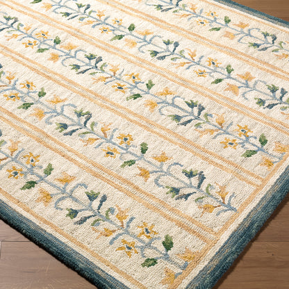 Fairfax Global Blue and Beige Traditional Wool Rug