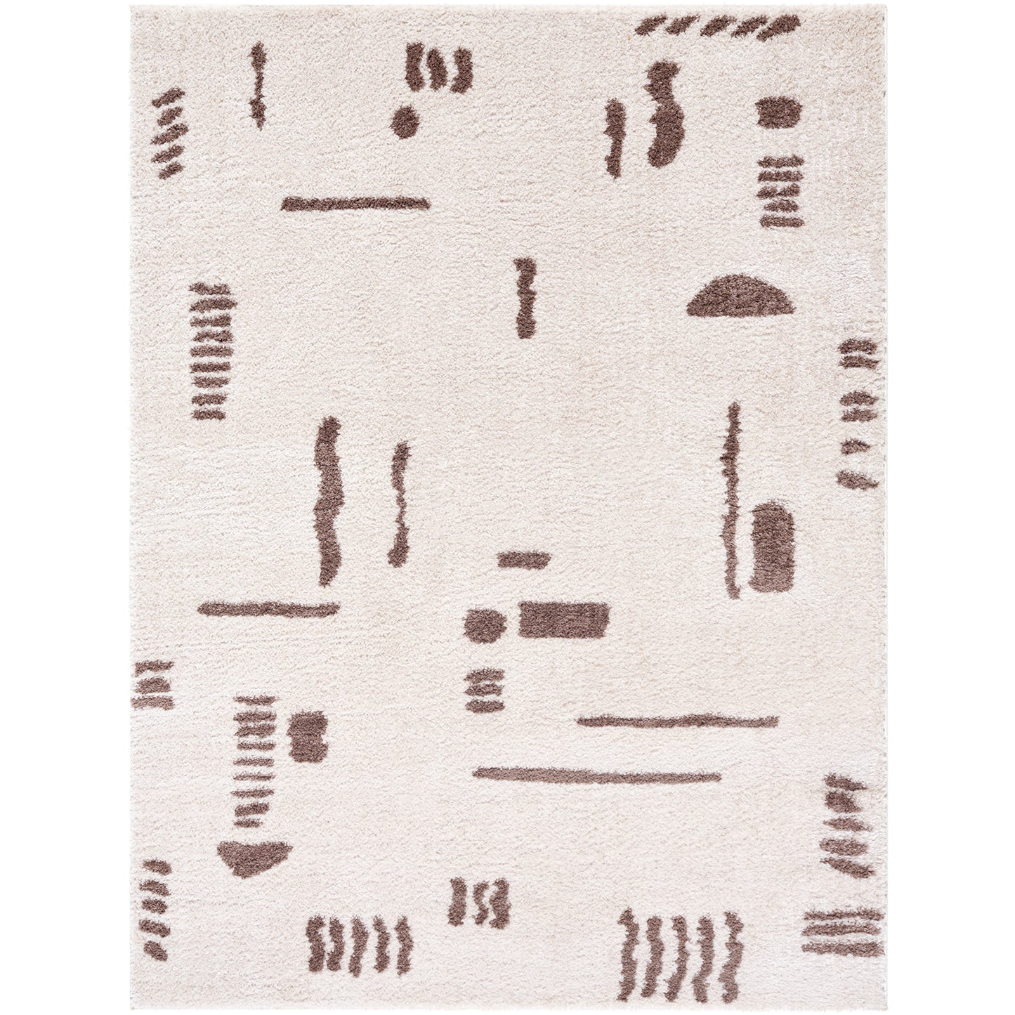 Fossay Cream and Brown Washable Tribal Shaggy Rug