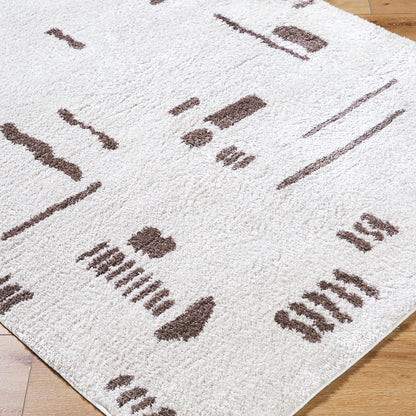 Fossay Cream and Brown Washable Tribal Shaggy Rug