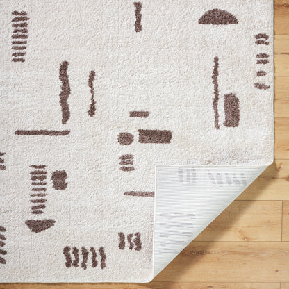 Fossay Cream and Brown Washable Tribal Shaggy Rug
