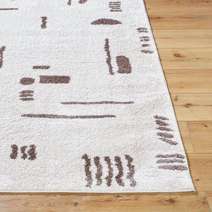 Fossay Cream and Brown Washable Tribal Shaggy Rug