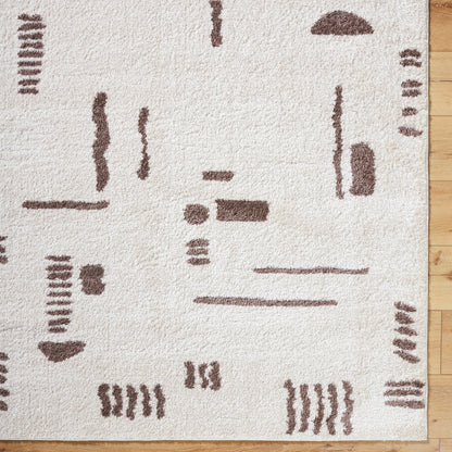 Fossay Cream and Brown Washable Tribal Shaggy Rug