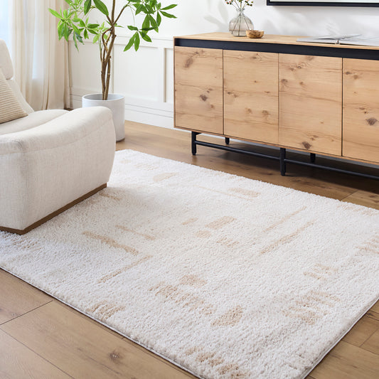 Fossay Cream Washable Tribal Shaggy Rug