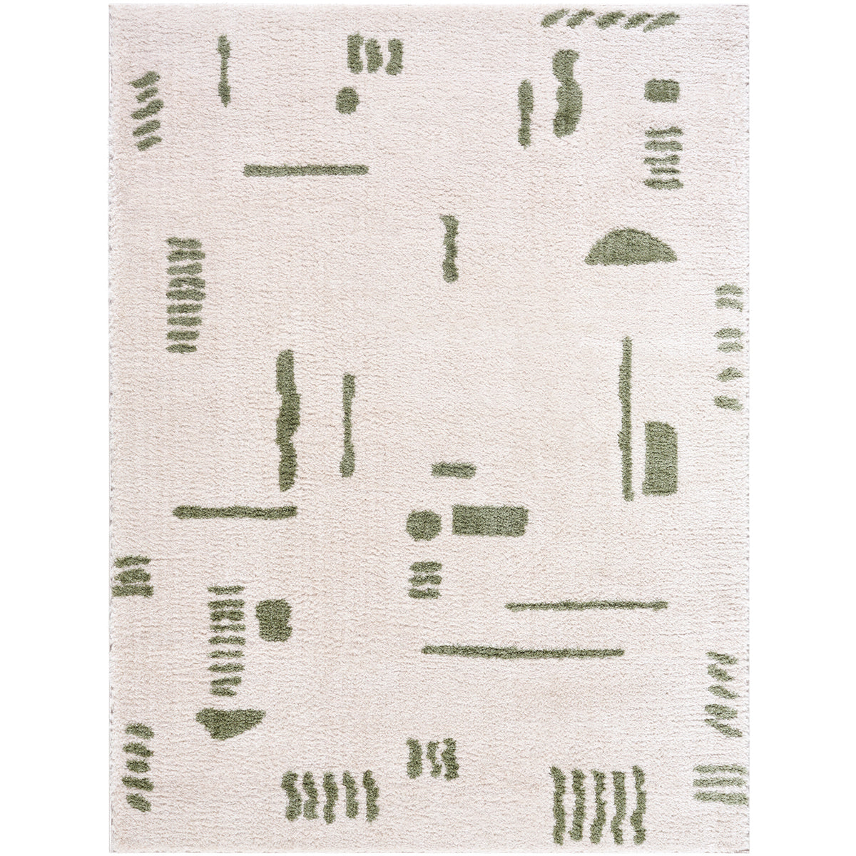 Fossay Cream and Green Washable Tribal Shaggy Rug