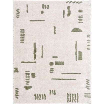 Fossay Cream and Green Washable Tribal Shaggy Rug